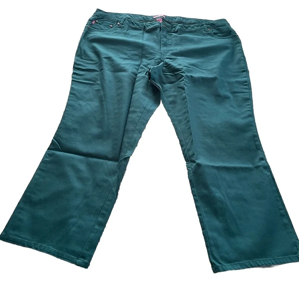Woman Within Size 28W Green 5‎ Pocket Jeans Straight Leg Jeans